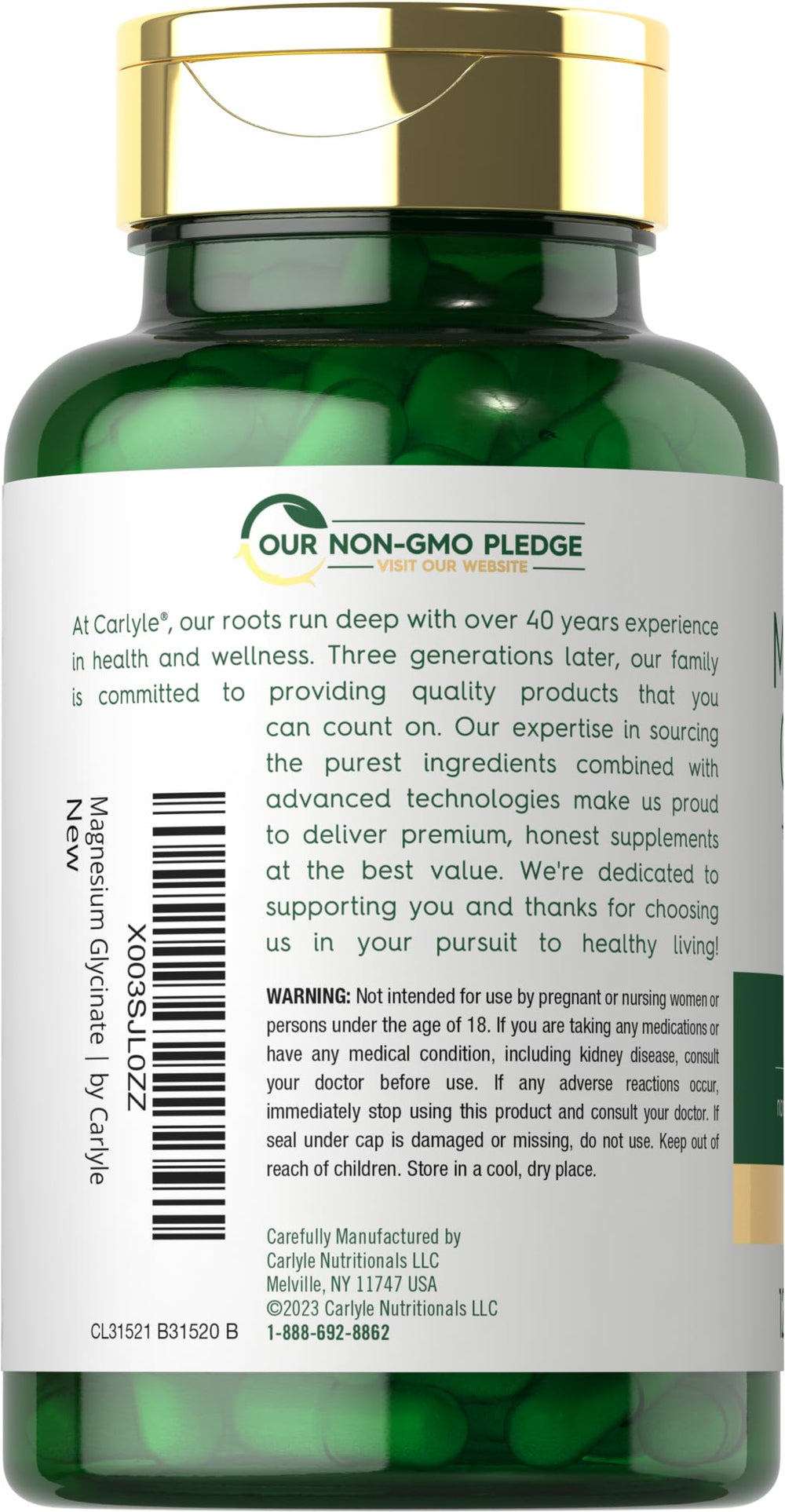 Graphic of ingredients and supplement facts for Carlyle product