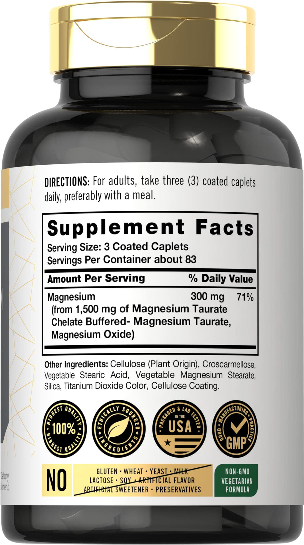 Close-up of bottle label highlighting chelated and buffered formula