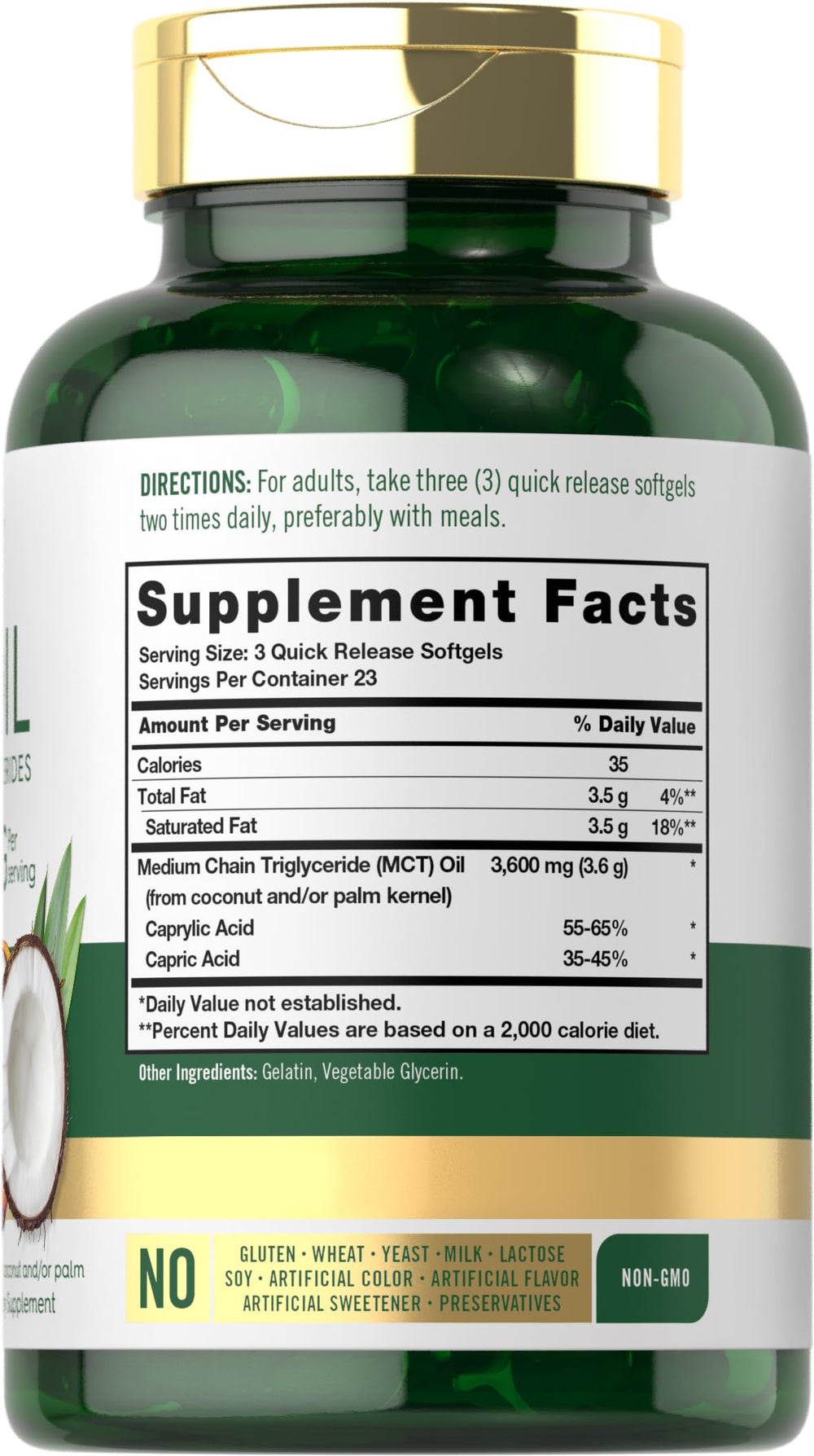 Close-up of Carlyle MCT Oil Capsules 3600mg per serving
