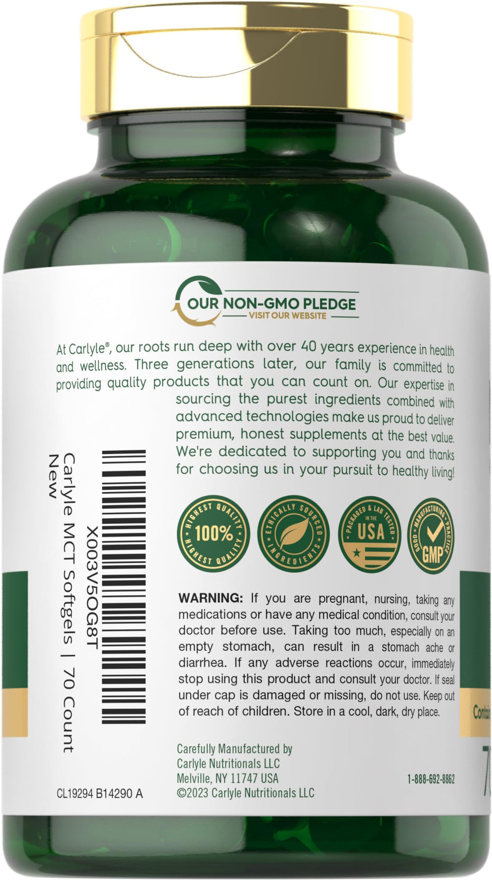 MCT Oil softgels spilled next to bottle