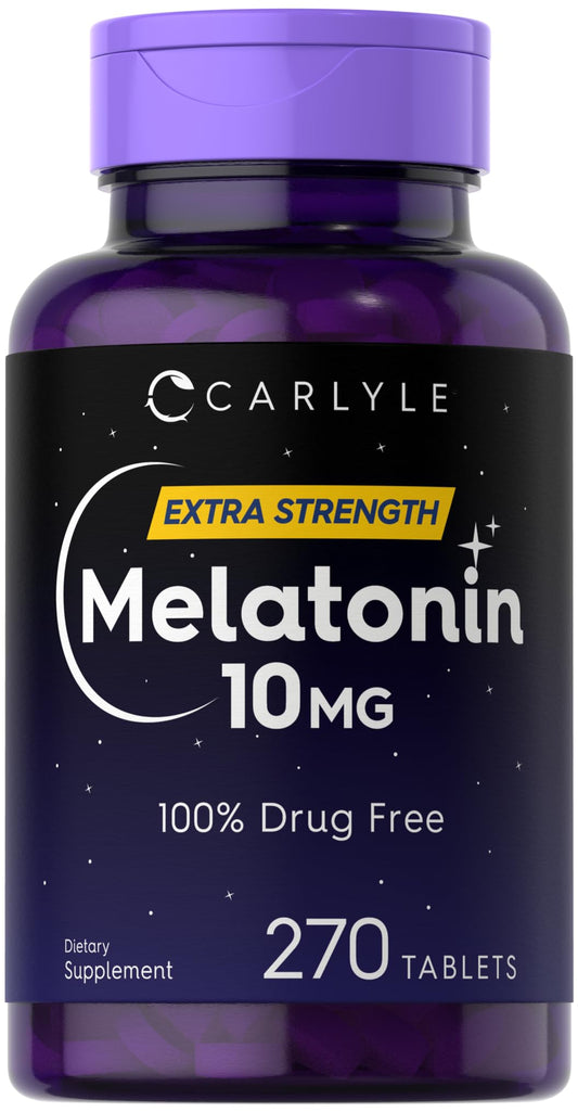 Bottle of Carlyle Melatonin 10mg 270 tablets on a white background