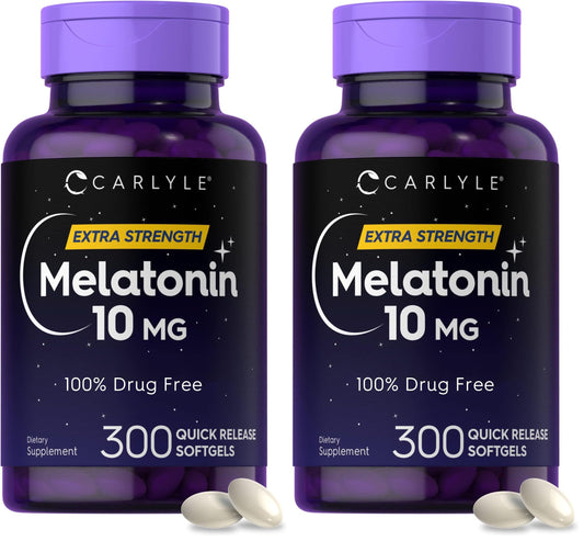 Carlyle Melatonin 10mg bottle with 300 softgels, pack of 2