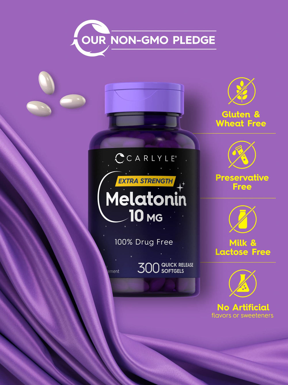 Close-up of Carlyle Melatonin 10mg softgels