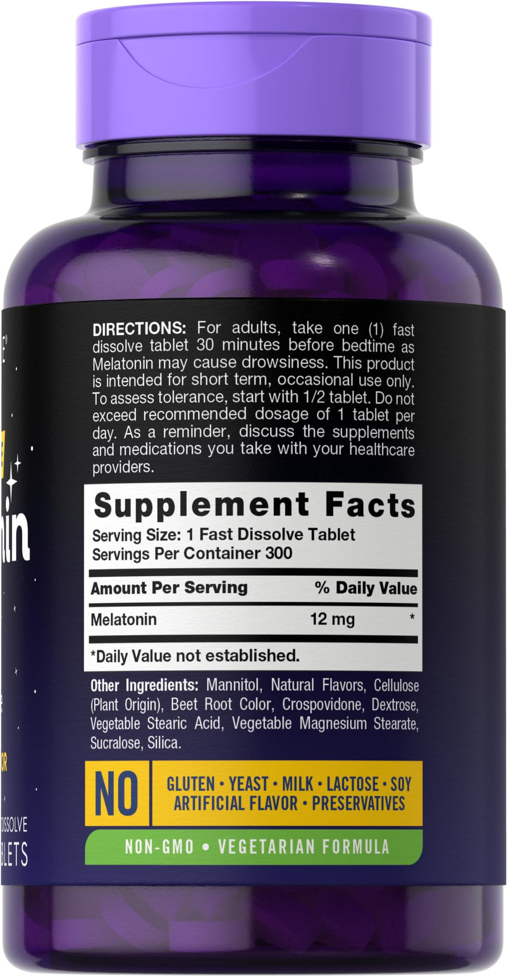 Carlyle Melatonin bottle label – 300 tablets