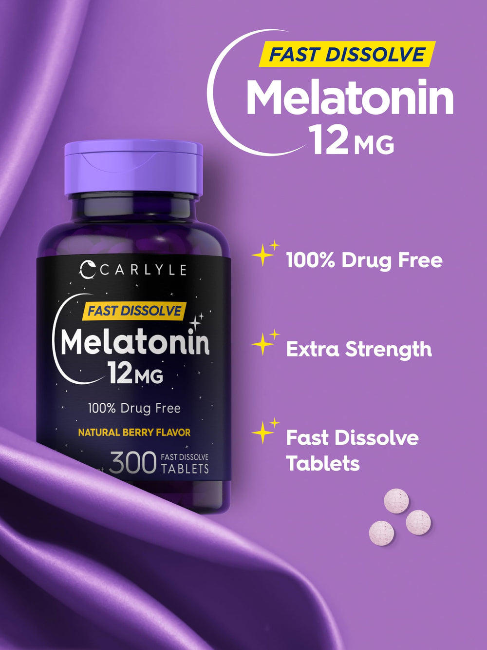 Melatonin fast-dissolve tablets with natural berry flavor