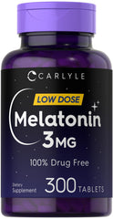Front view of Carlyle Melatonin 3mg bottle with 300 tablets