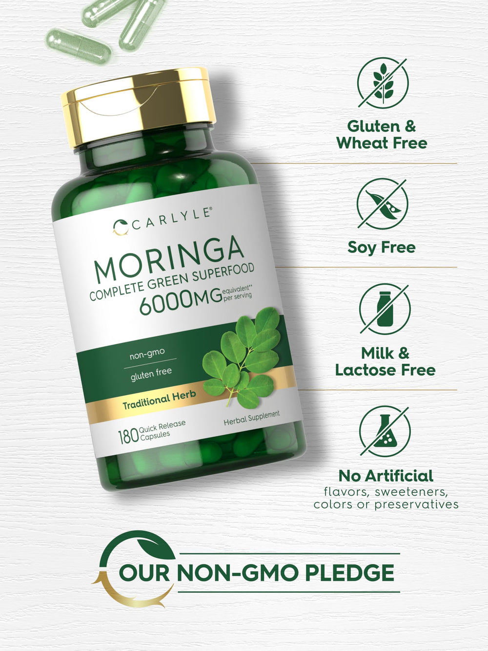 Back of Carlyle Moringa Oleifera packaging