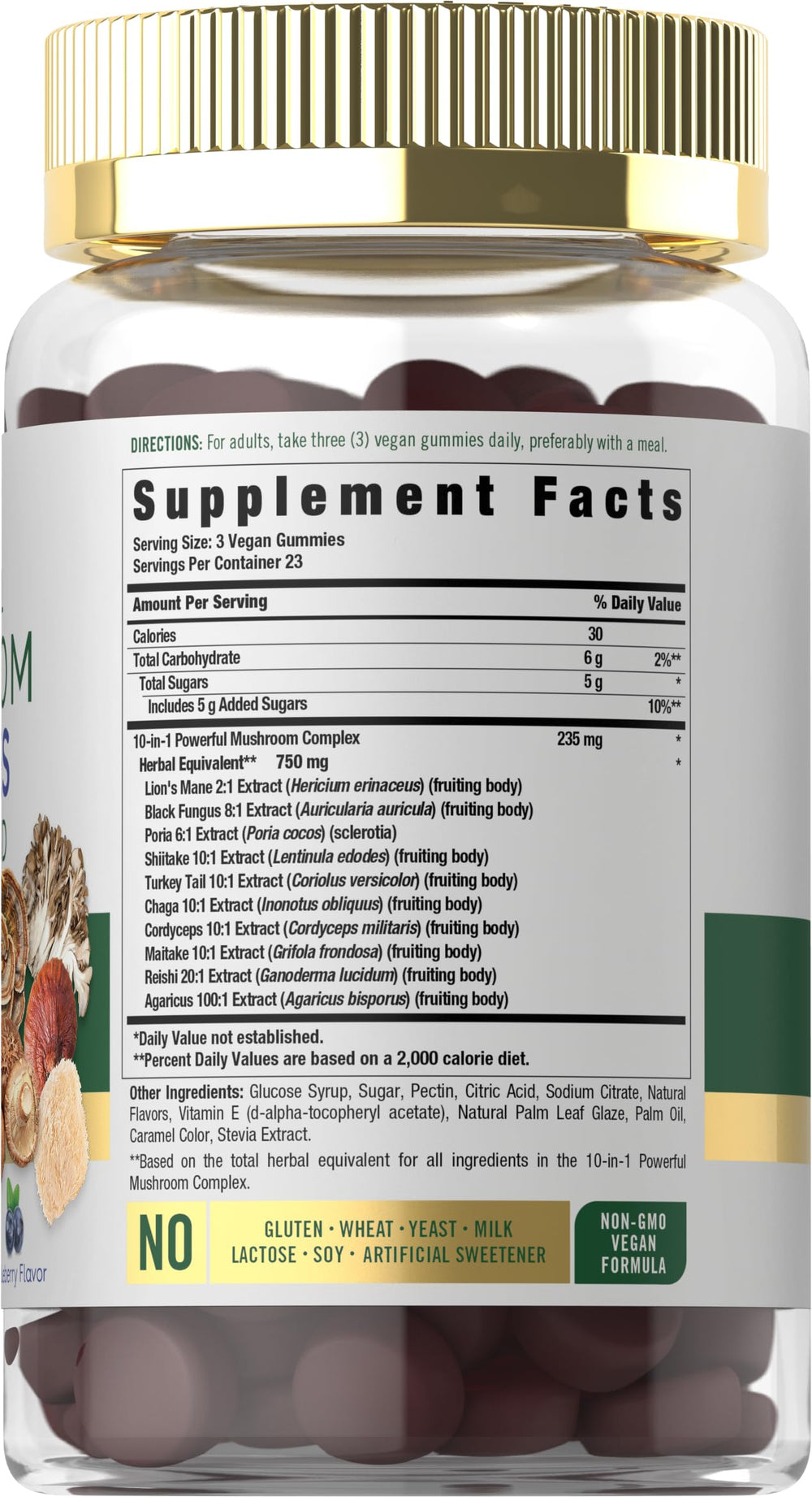 Carlyle Mushroom Supplement Gummies bottle on a wooden surface