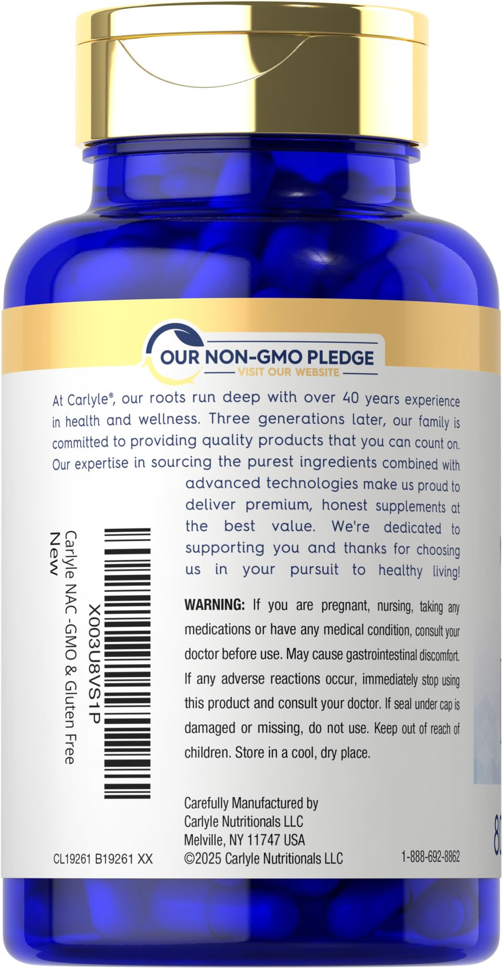 Gluten Free and Non-GMO labeling on Carlyle NAC