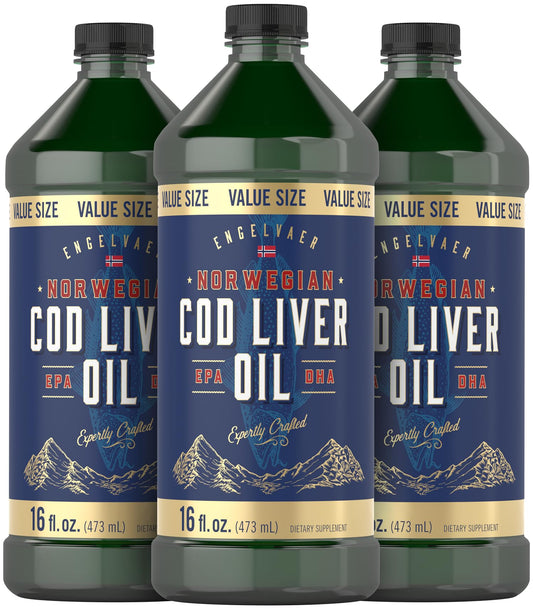 Front view of Carlyle Norwegian Cod Liver Oil 16oz bottle