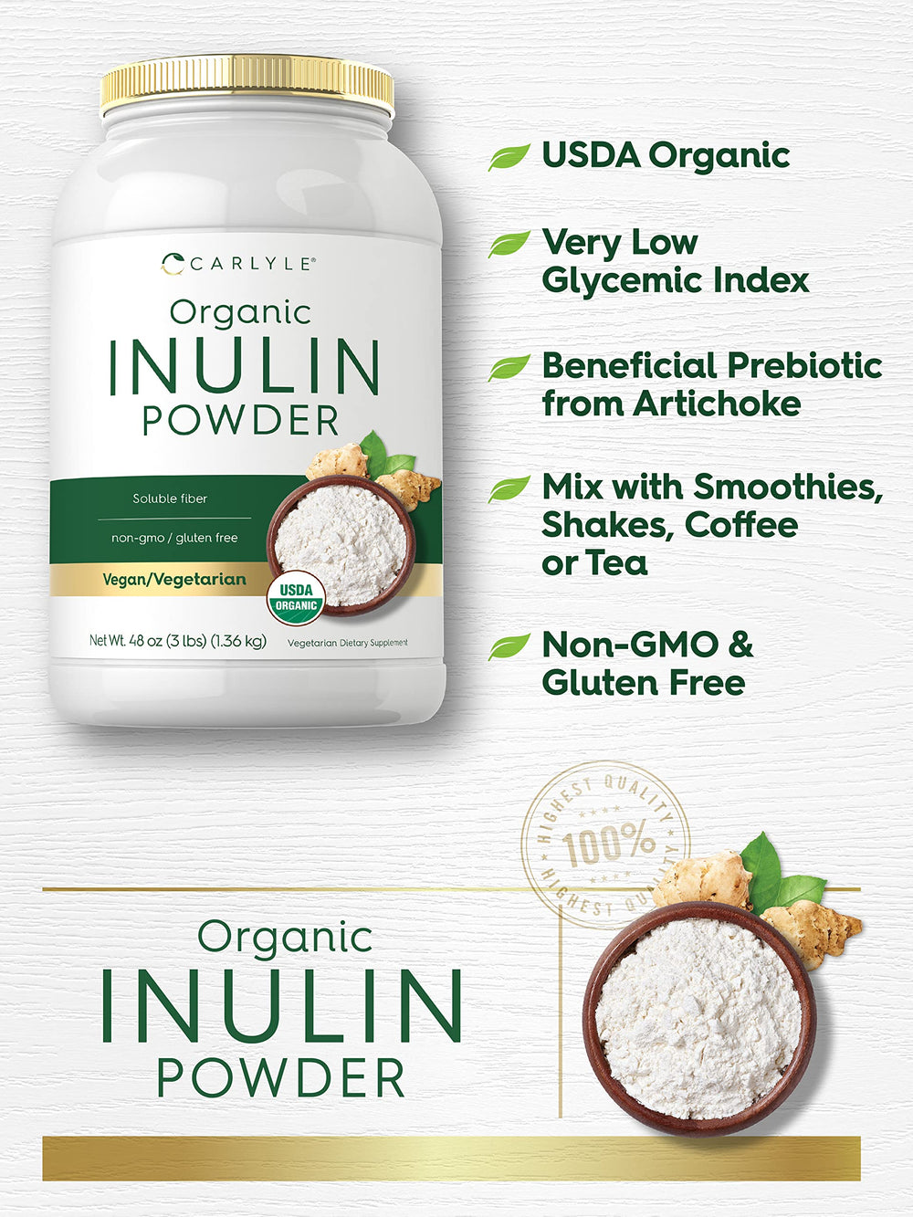 Carlyle Organic Inulin Powder being poured into a glass for mixing