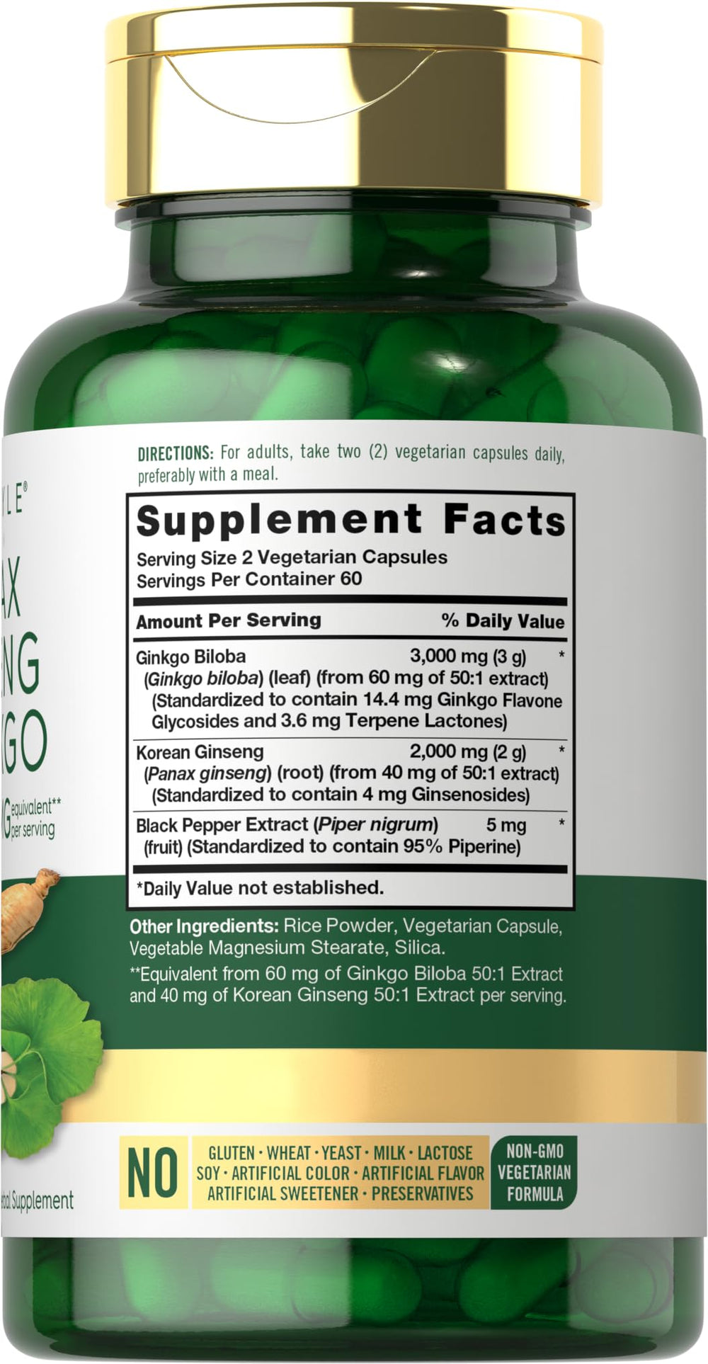 Front view of Carlyle Panax Ginseng & Ginkgo 5000mg bottle