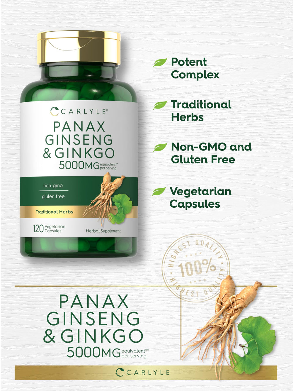 Close-up of 120 vegetarian capsules