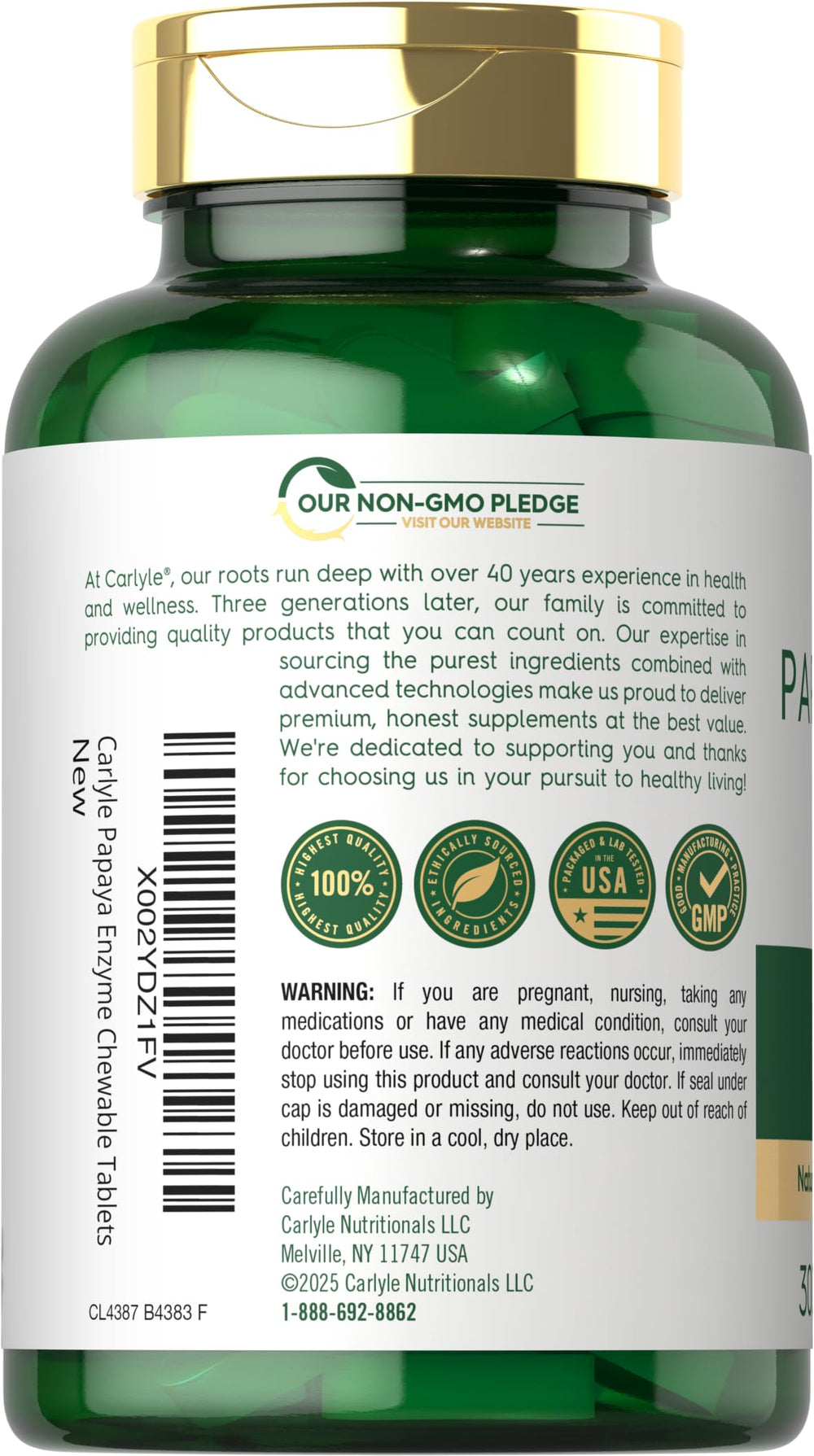 Gluten-free and lactose-free packaging for Carlyle Papaya tablets