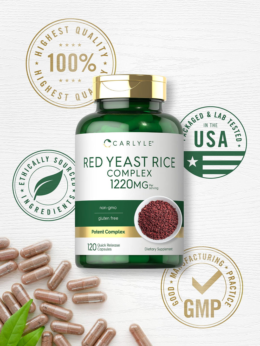 Close-up of Carlyle Red Yeast Rice Complex capsules