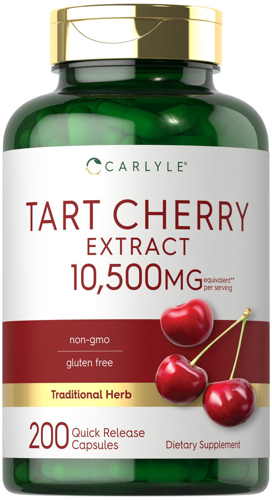Carlyle Tart Cherry Capsules bottle labeled 10,500 mg