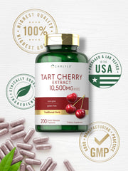 Non-GMO Carlyle Tart Cherry Capsules shown on label.