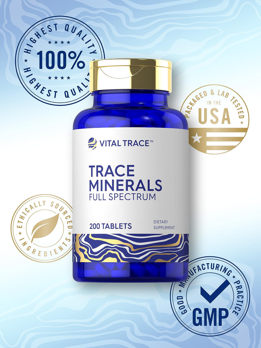 Close-up of tablets from Carlyle Trace Minerals bottle