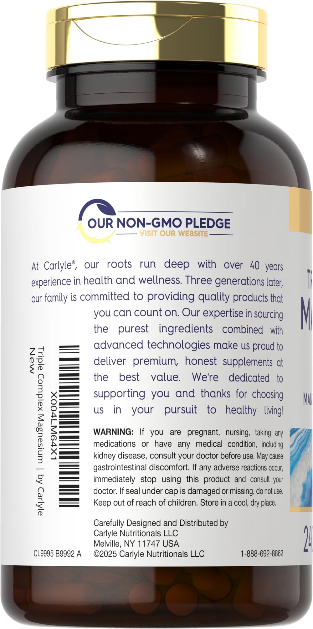 Gluten-free and non-GMO Carlyle Magnesium Complex label