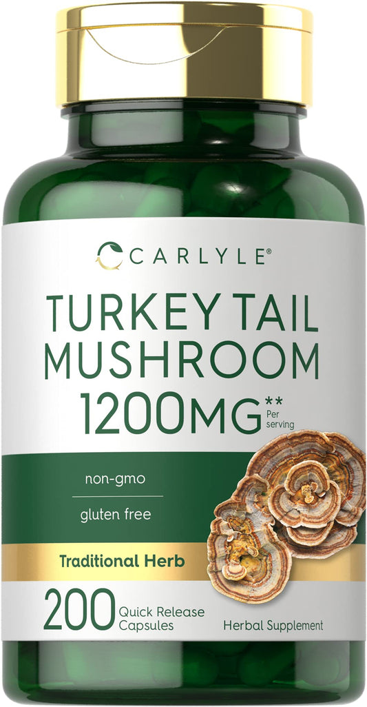 Carlyle Turkey Tail Mushroom Capsules bottle showing 1200mg per serving