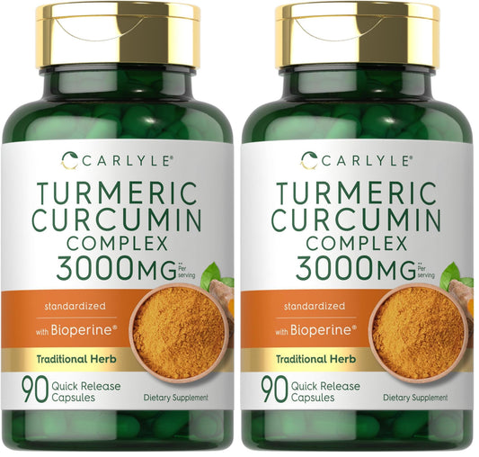 Carlyle Turmeric Curcumin 3000mg bottle with Bioperine label