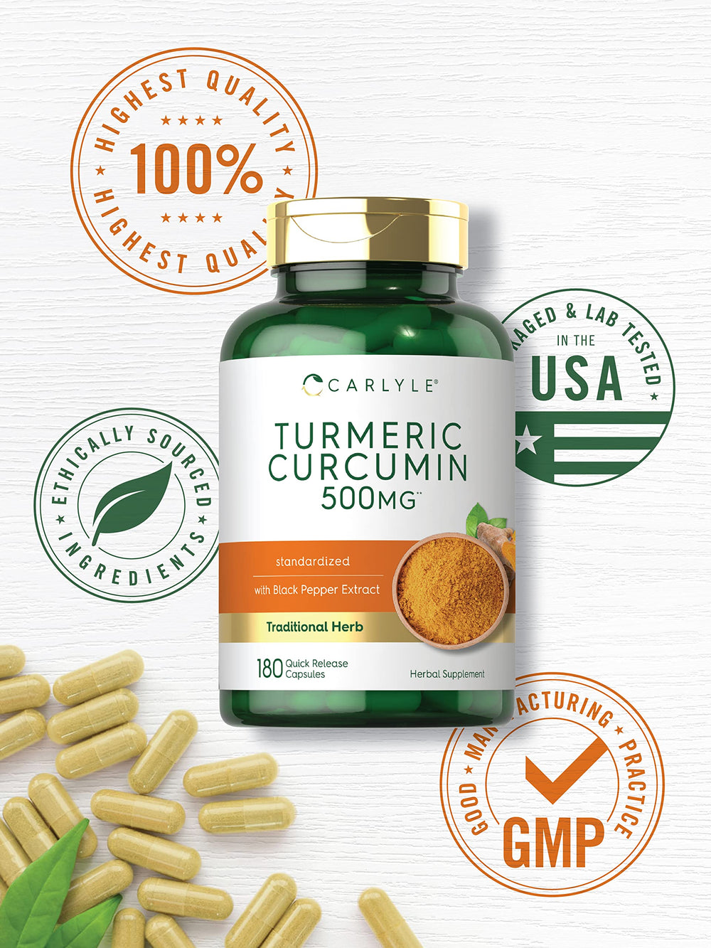 Gluten-free turmeric curcumin product label