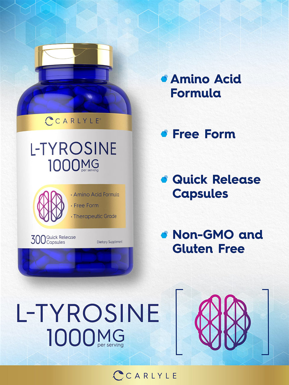 Therapeutic grade Tyrosine label on bottle