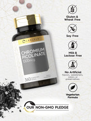 Back view of Carlyle Ultra Chromium Picolinate bottle showing supplement facts