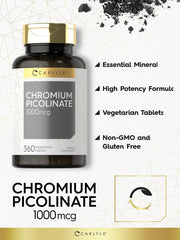 Close-up of the Carlyle Chromium Picolinate bottle