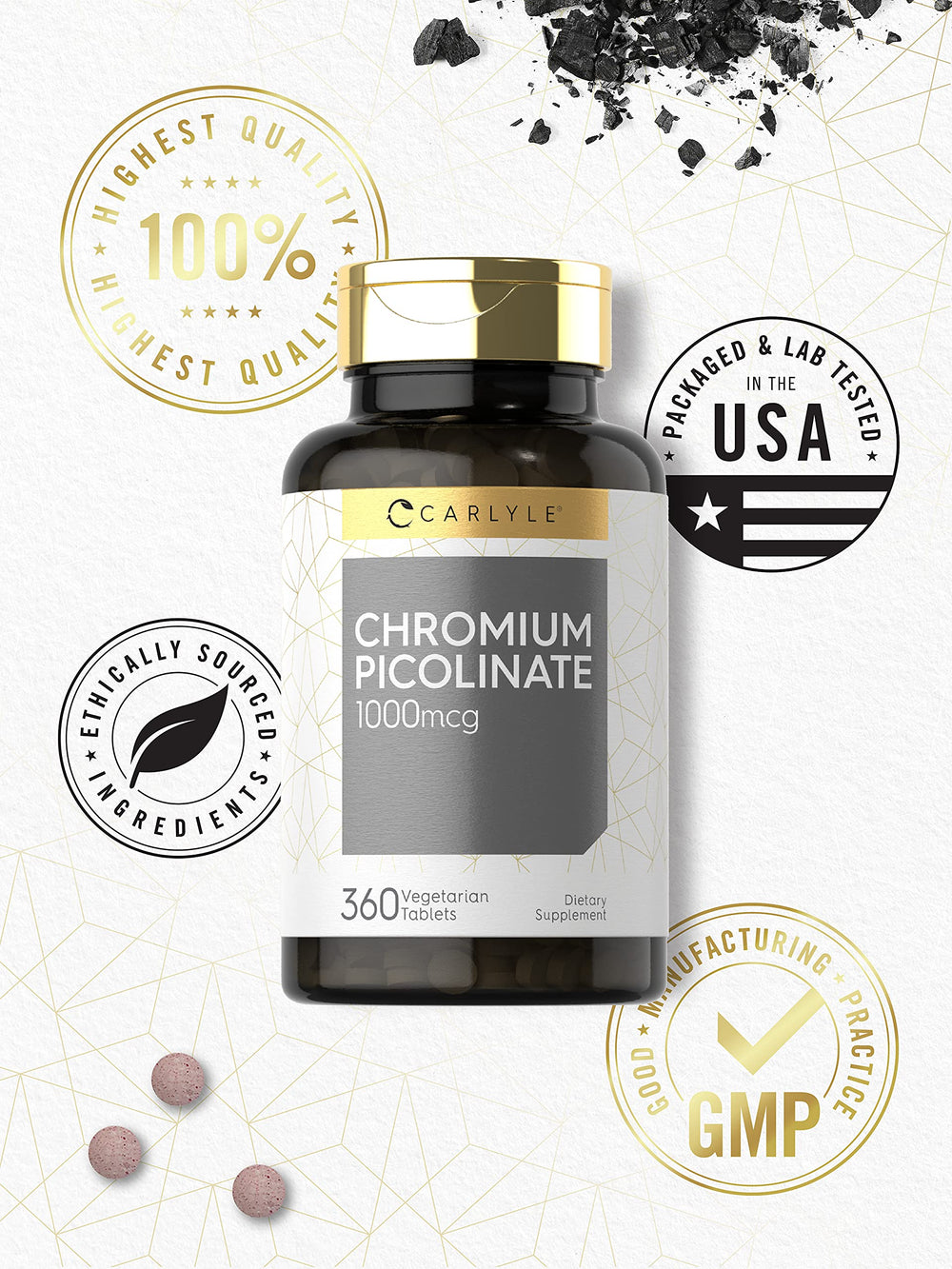 Close-up of Chromium Picolinate tablets