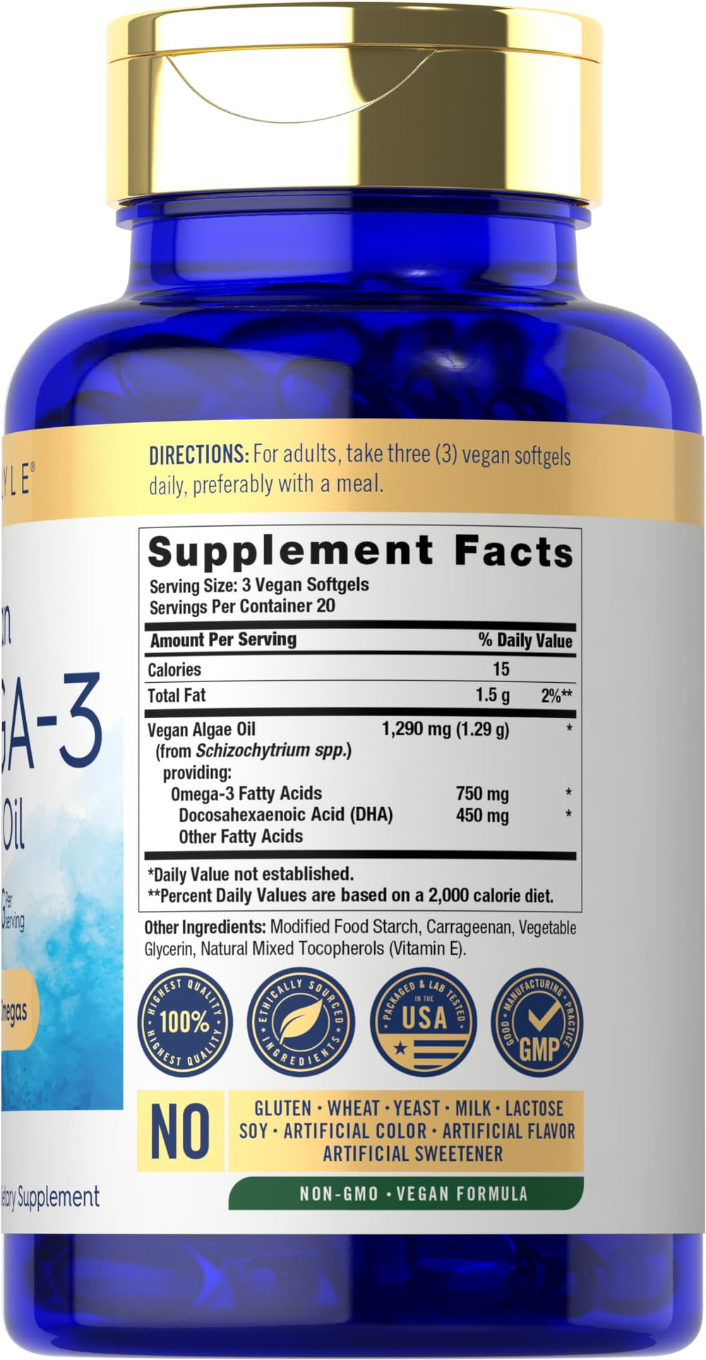 60 softgels bottle of Carlyle vegan omega-3