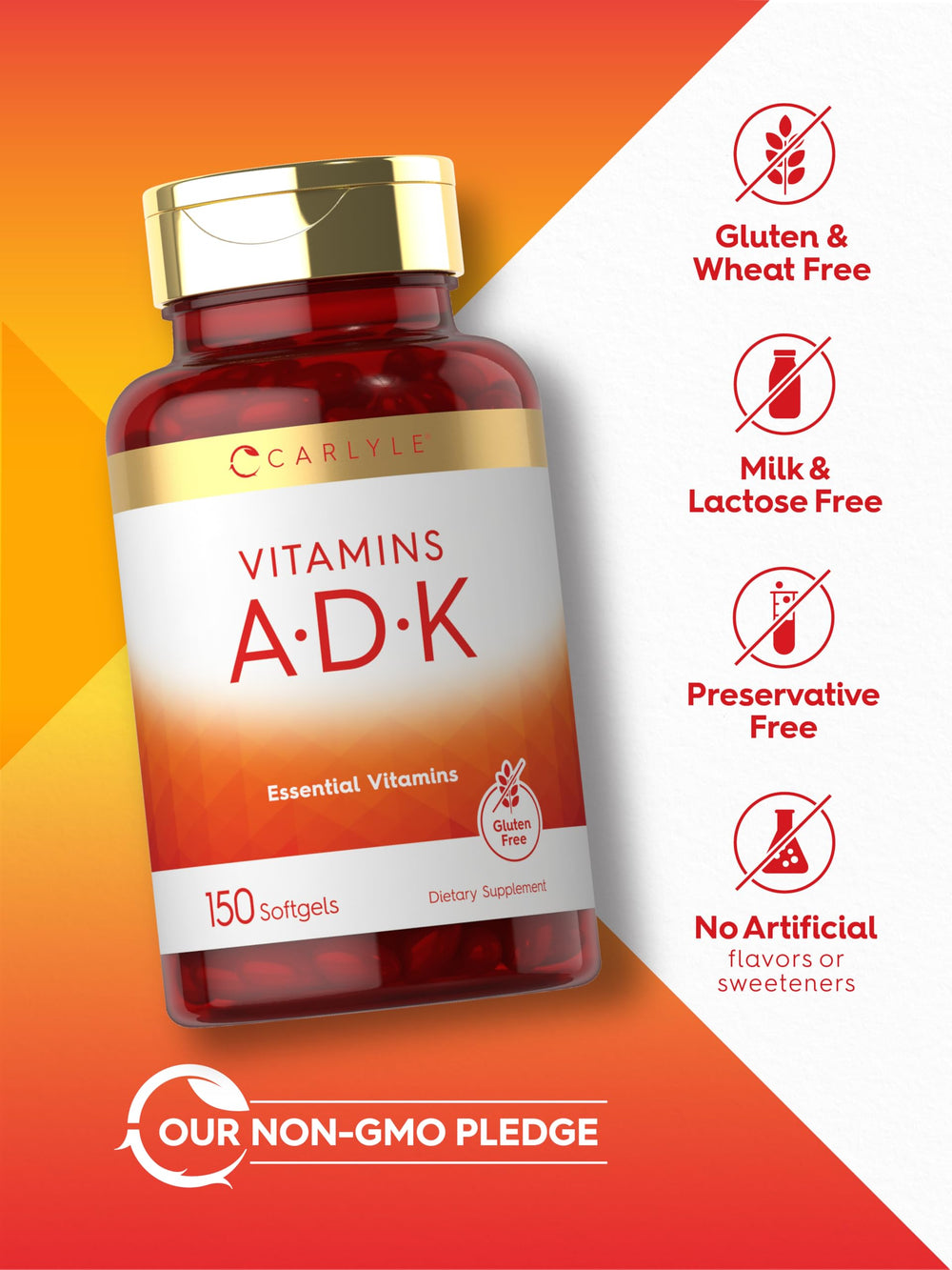 Gluten-free symbol on Carlyle Vitamin ADK bottle