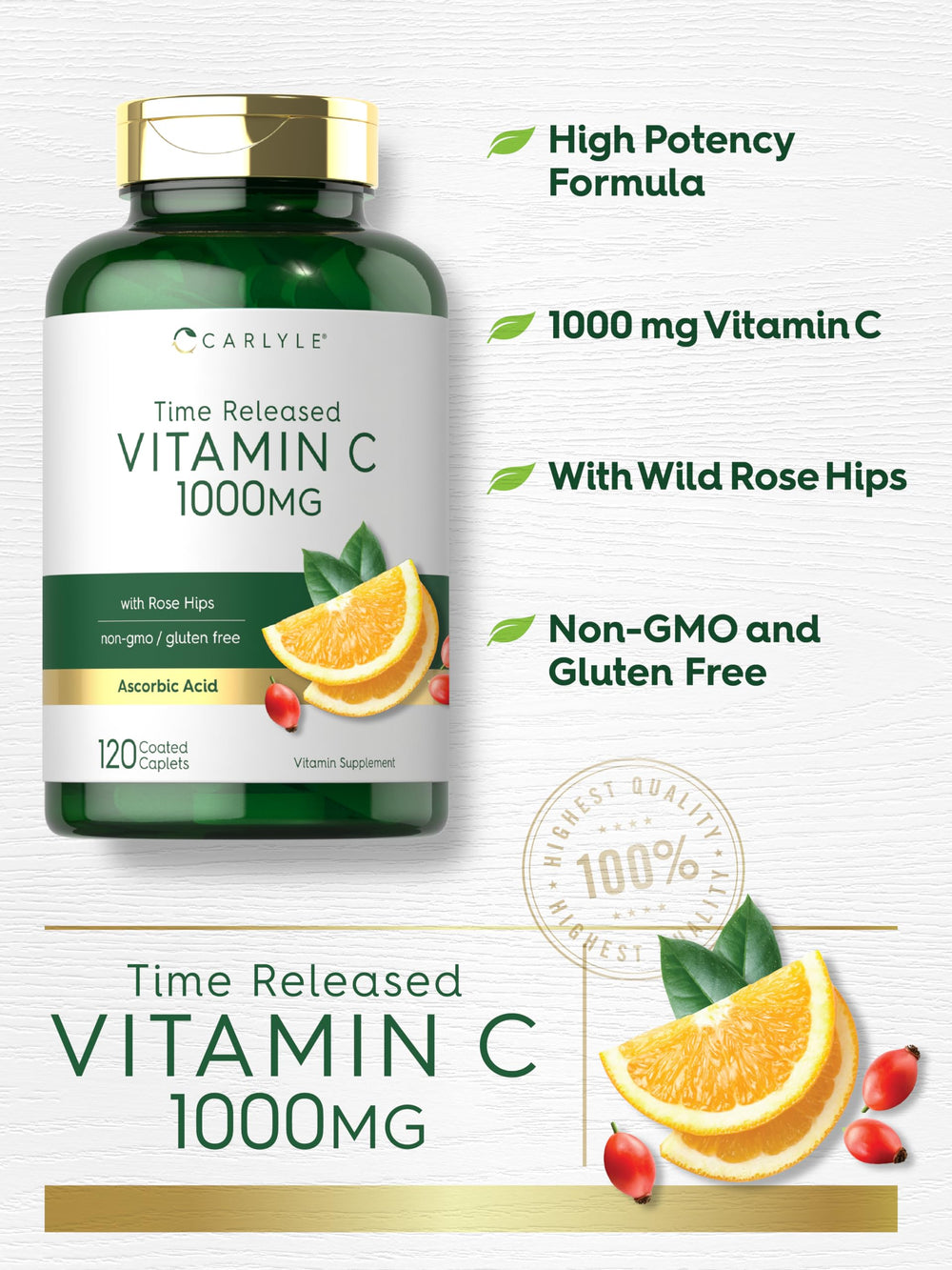Gluten-free and Non-GMO Carlyle Vitamin C 1000mg packaging