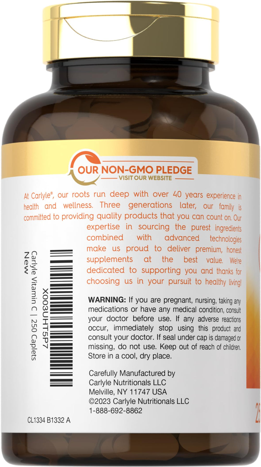 Bioflavonoids and rose hips on Carlyle Vitamin C label