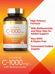 Coated Vitamin C 1000mg caplets close-up