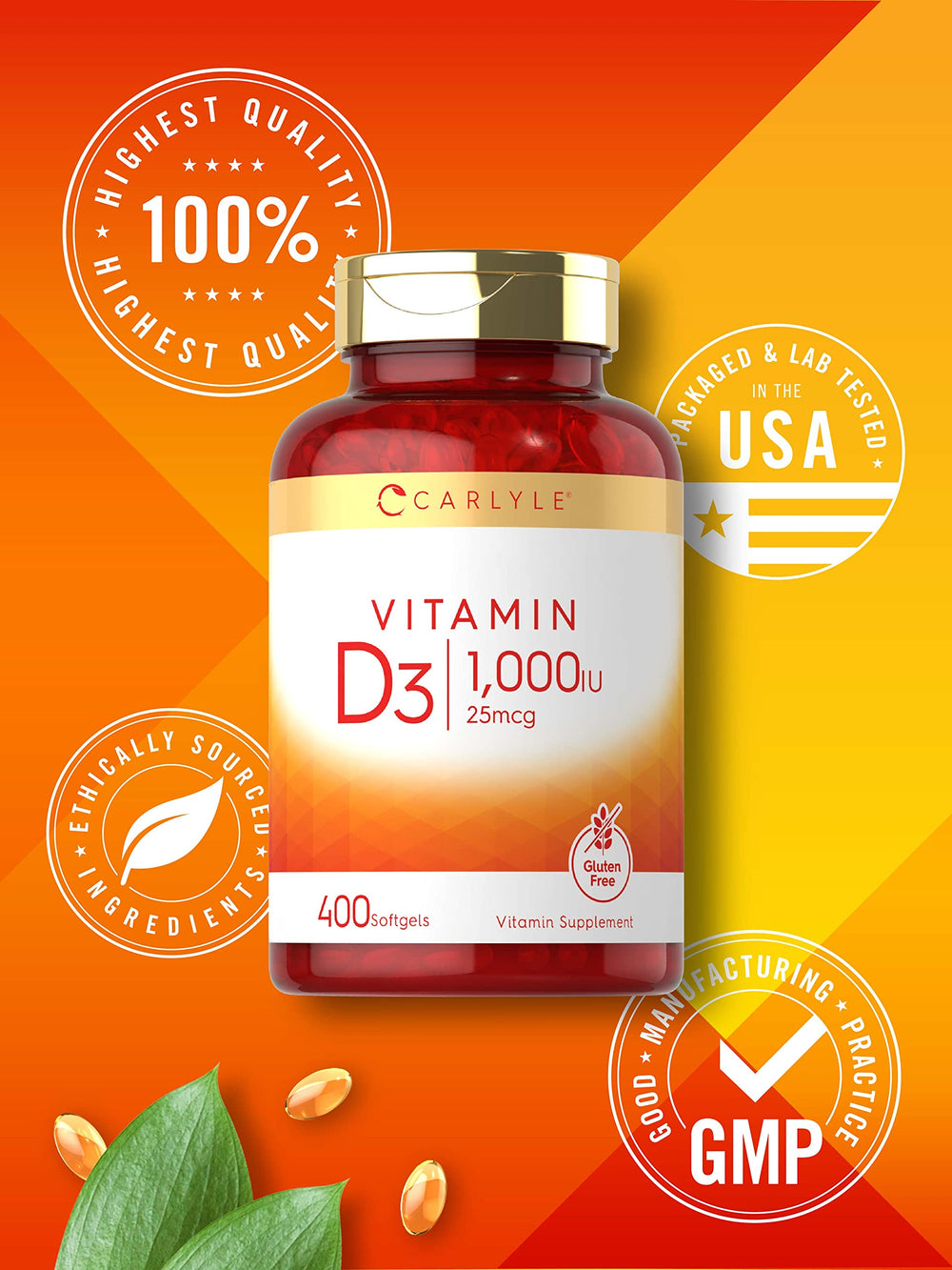 Vitamin D3 1000IU ingredients and bottle