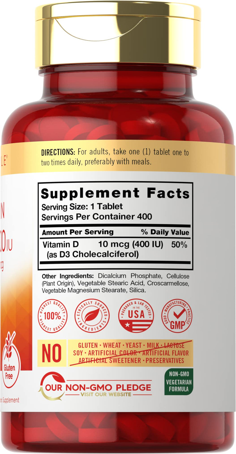 Close-up of Carlyle Vitamin D3 400 IU vegetarian tablets