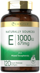 Carlyle Vitamin E 1000 IU Softgels bottle label with mixed tocopherols
