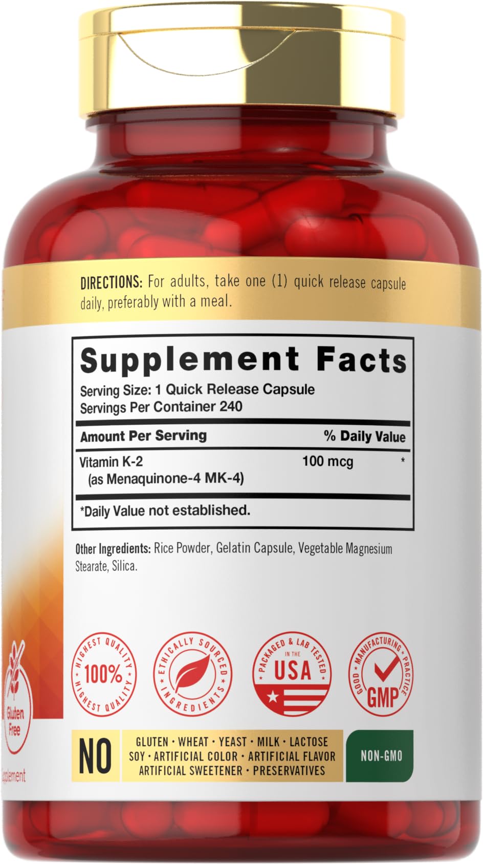 Close-up of Vitamin K2 MK-4 capsules