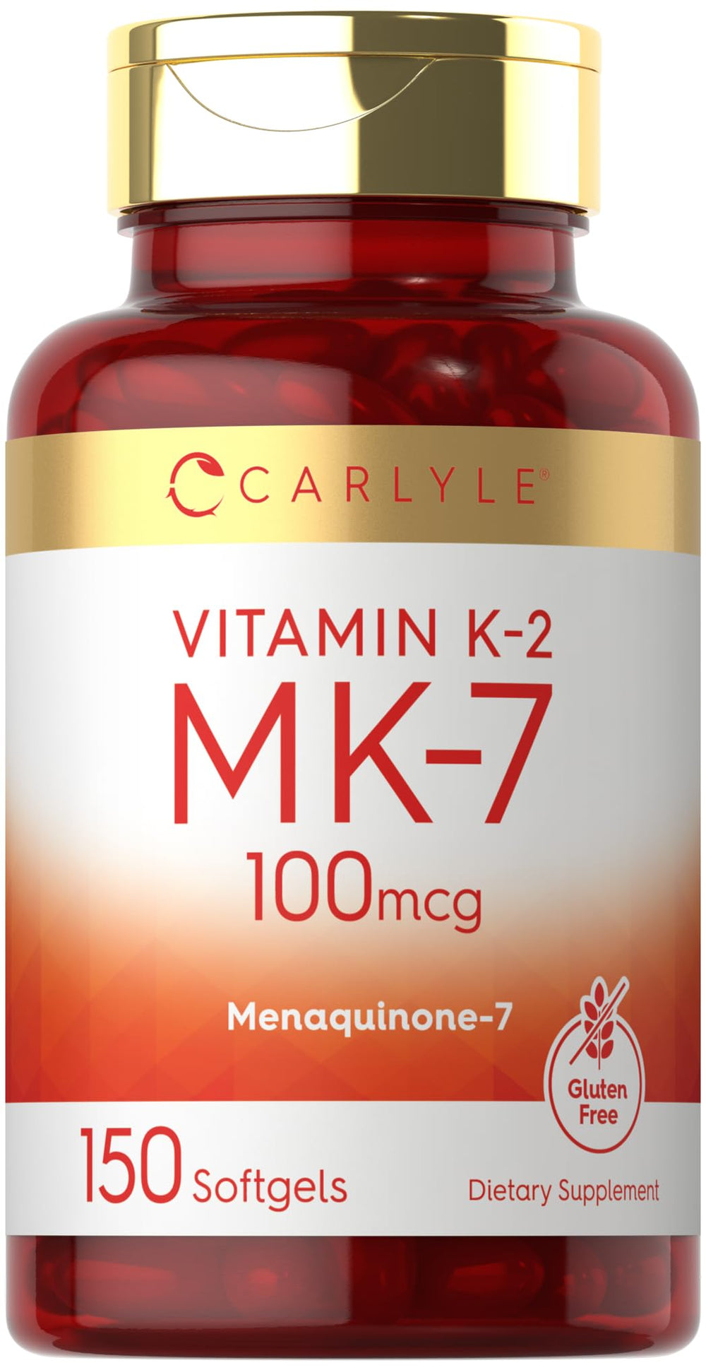 Carlyle Vitamin K2 MK7 100 mcg bottle and softgels