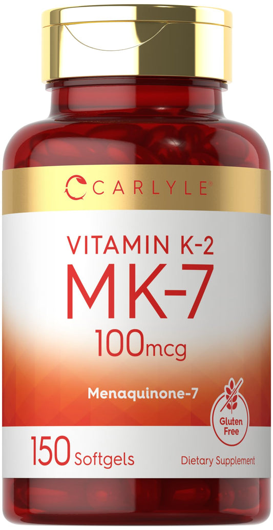 Carlyle Vitamin K2 MK7 100 mcg bottle and softgels