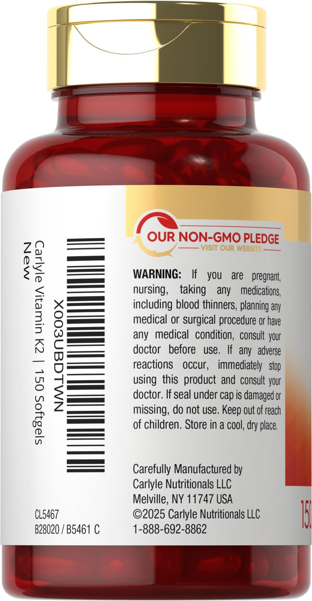 Carlyle Vitamin K2 MK7 bottle label with 100 mcg