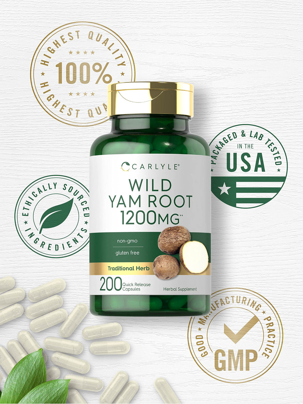 Carlyle Wild Yam Root Capsules bottle close-up