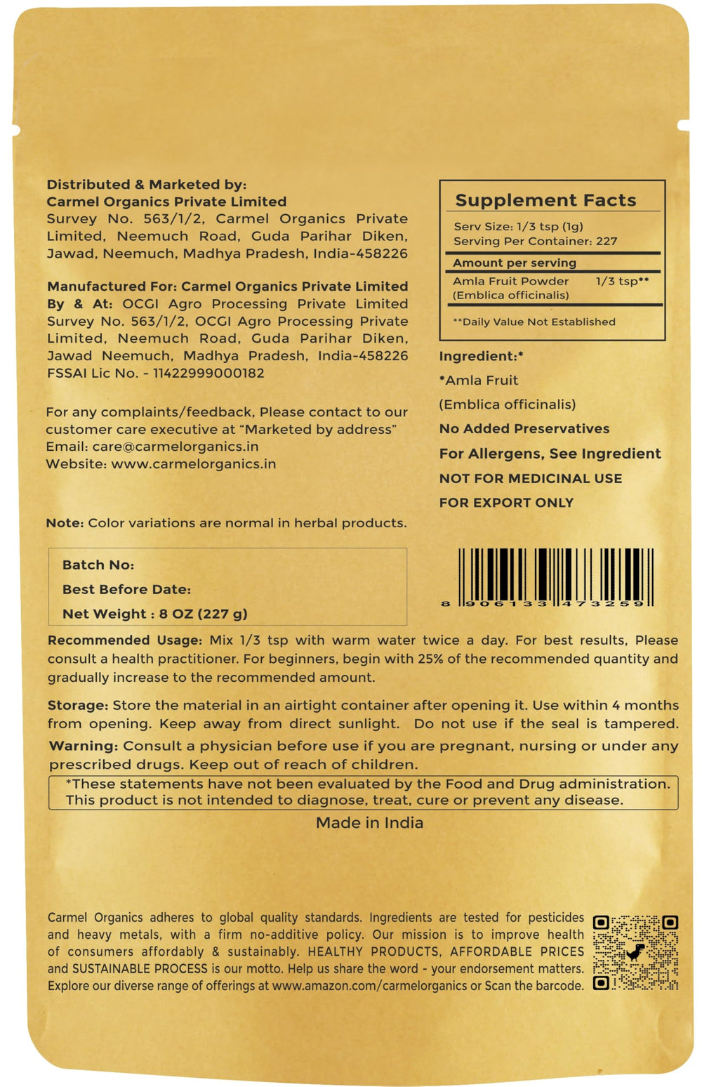 Amla powder for skin care usage