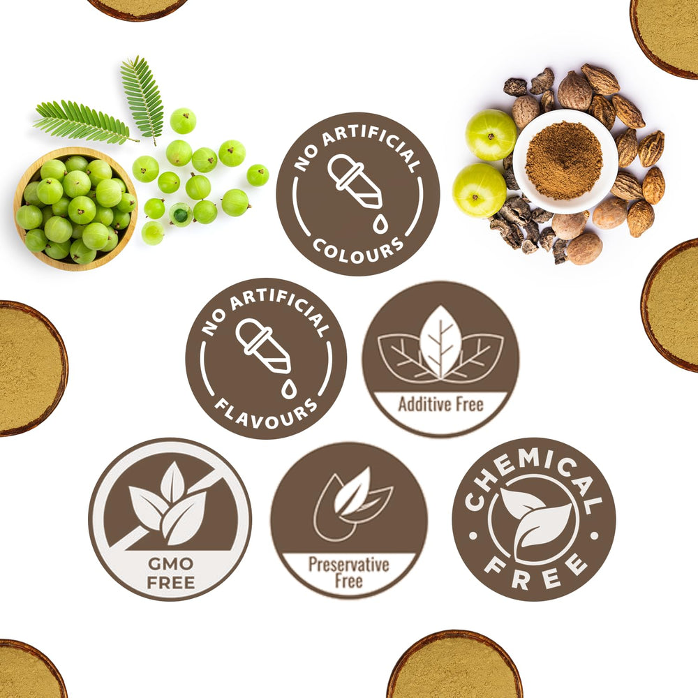 Packaging box showing Triphala powder details