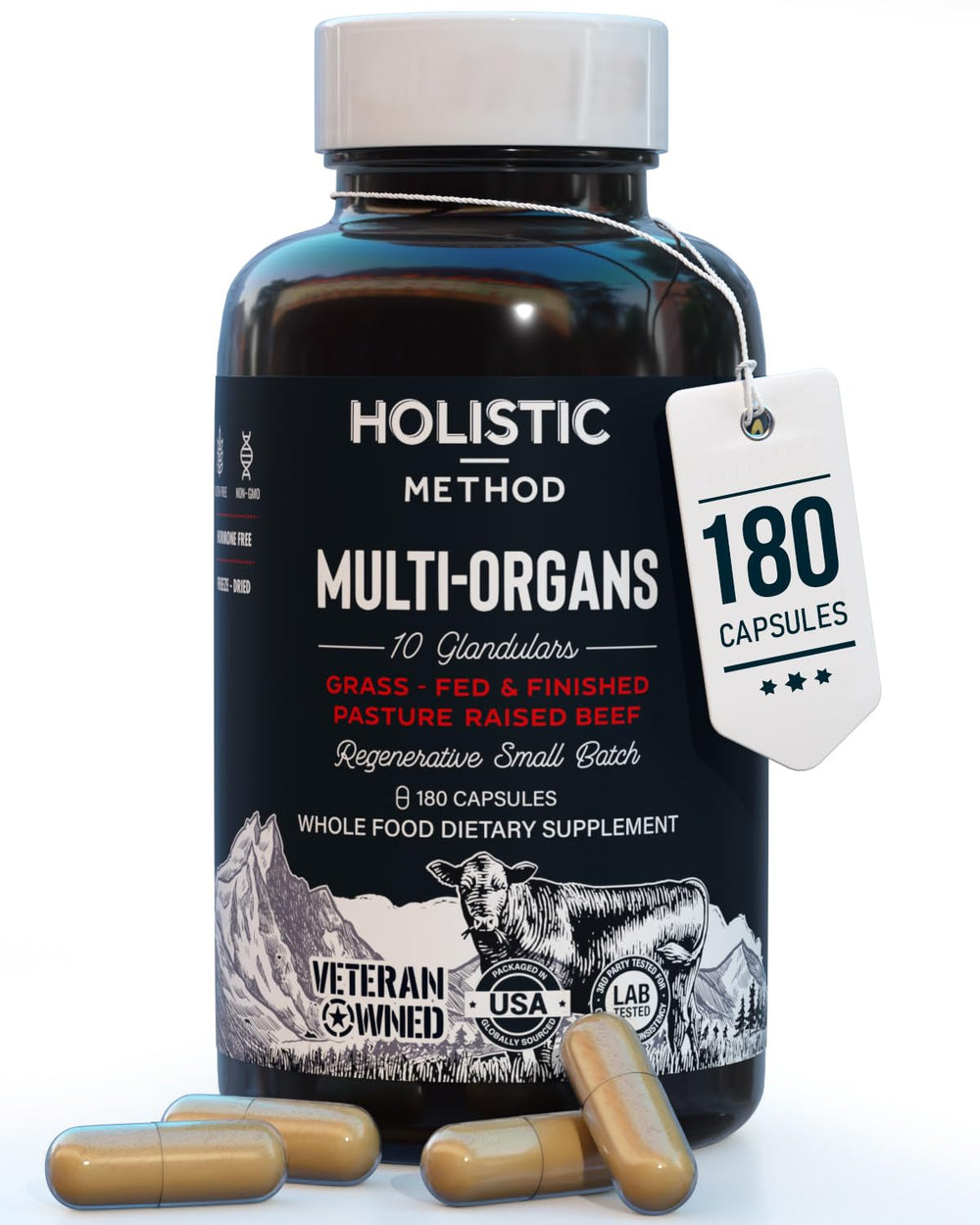 Carnivore Method Beef Organ Supplement bottle front for easy daily dosing.