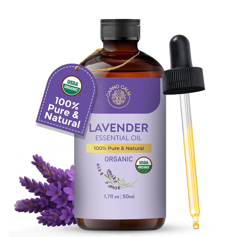 USDA Organic label on Carno Calm Lavender Oil bottle