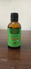 Close-up of Carno Calm Tea Tree Oil bottle label