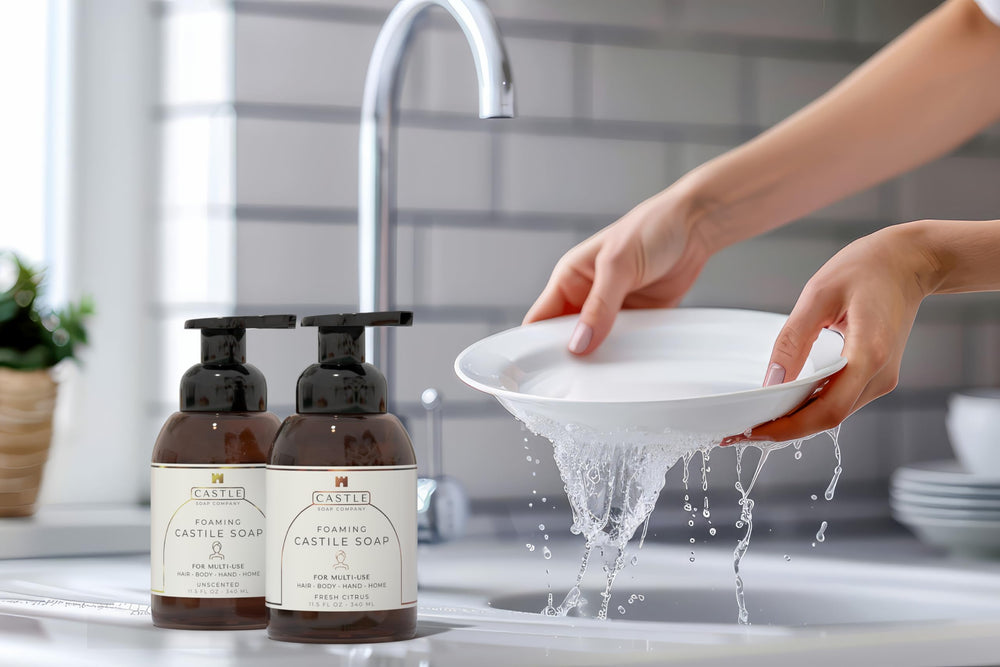 Castle Soap Company castile unscented dish soap for dishes and grime