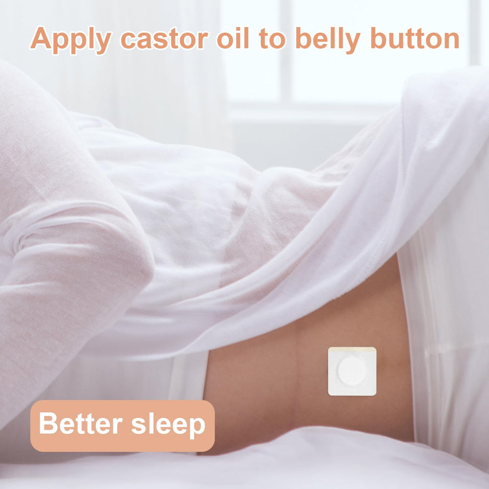 Anti-leakage design belly button patch in use with castor oil